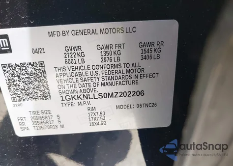 2021 GMC Acadia Awd At4 z USA, uszkodzony, nr VIN 1GKKNLLS0MZ202206